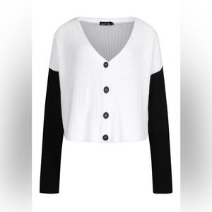 Color block cardigan—grey, white, & black